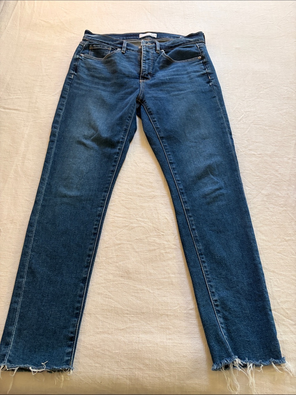 LOFT Women's Dark Blue Skinny Jeans with Frayed Hem